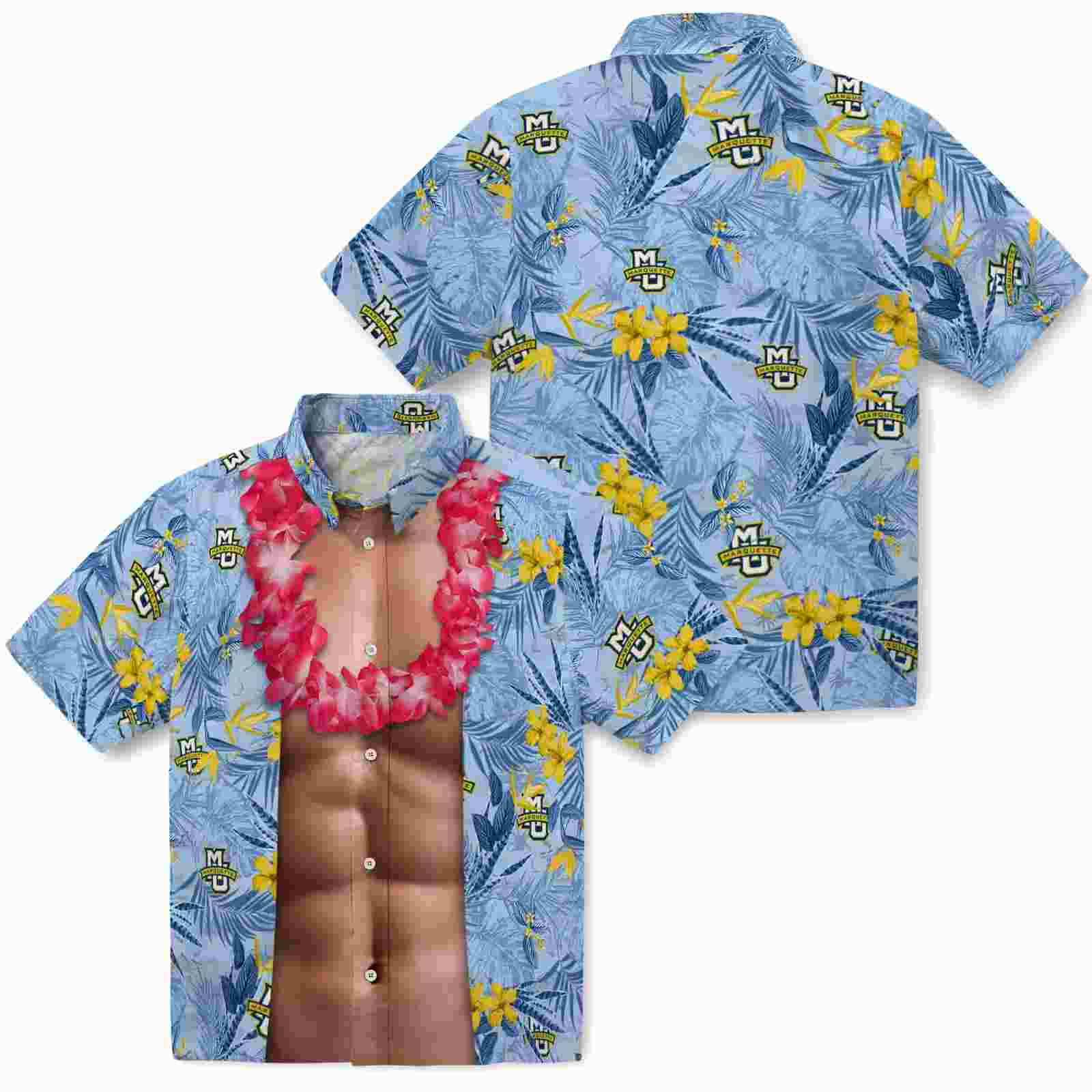 marquette golden eagles chest illusion blue hawaiian shirt high quality