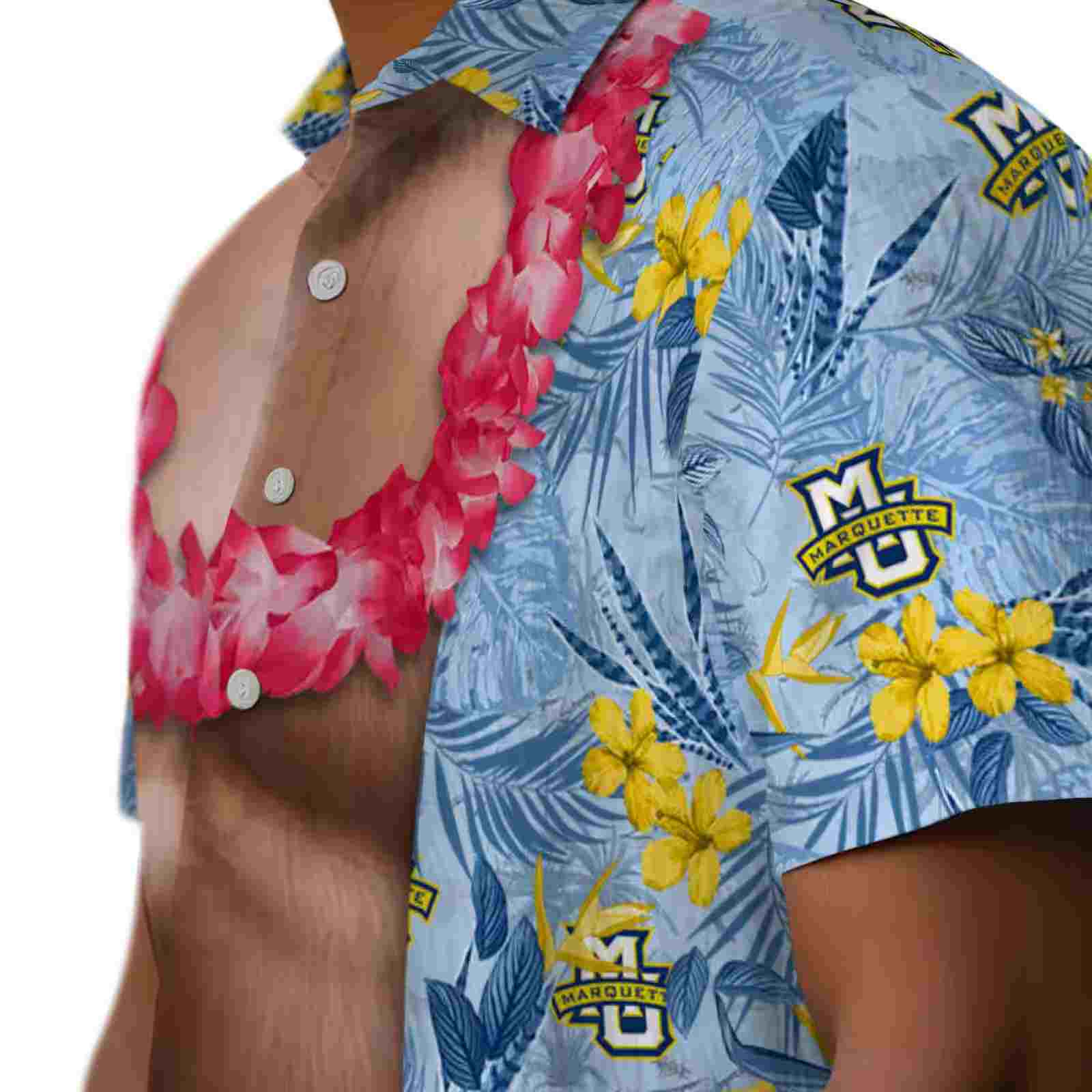 marquette golden eagles chest illusion blue hawaiian shirt trendy