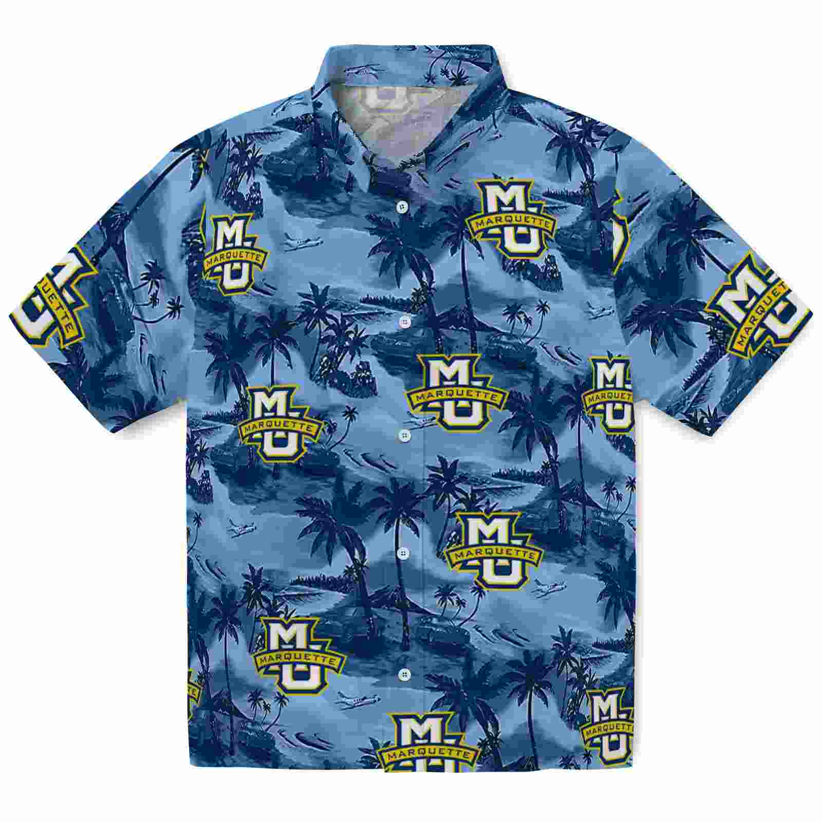 Marquette Golden Eagles Coastal Palms Blue Hawaiian Shirt