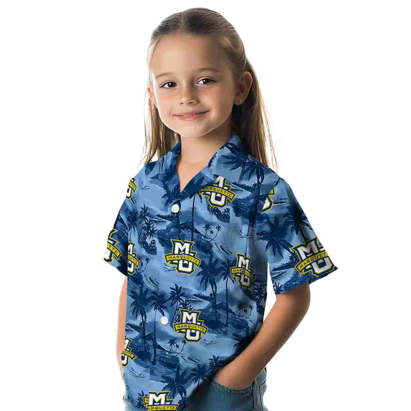 marquette golden eagles coastal palms blue hawaiian shirt premium grade