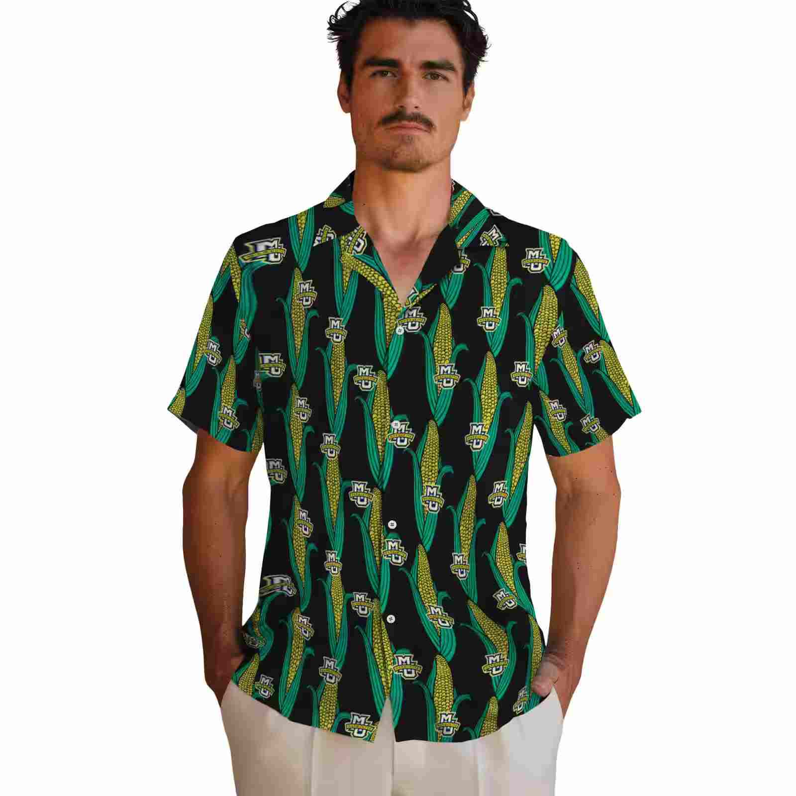 marquette golden eagles corn motifs black green hawaiian shirt fashion forward