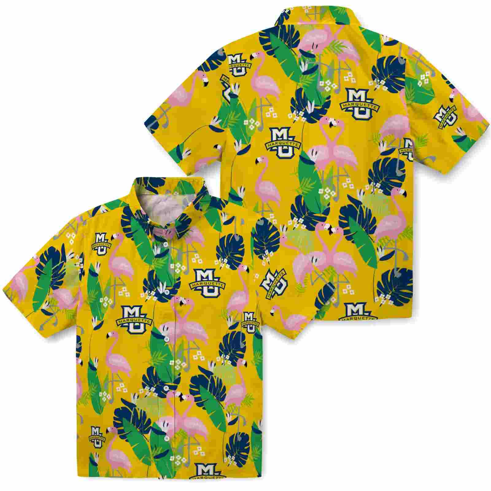 marquette golden eagles flamingo foliage blue green hawaiian shirt high quality