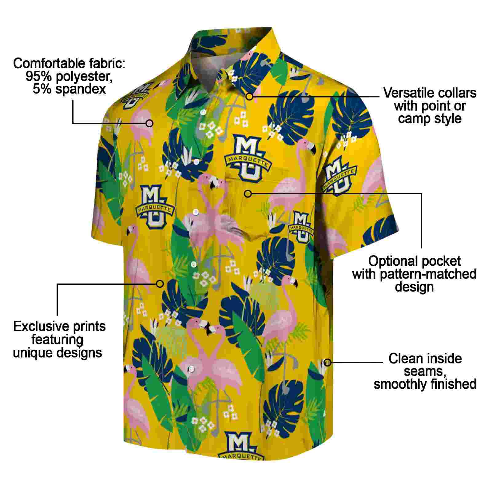 marquette golden eagles flamingo foliage blue green hawaiian shirt new arrival