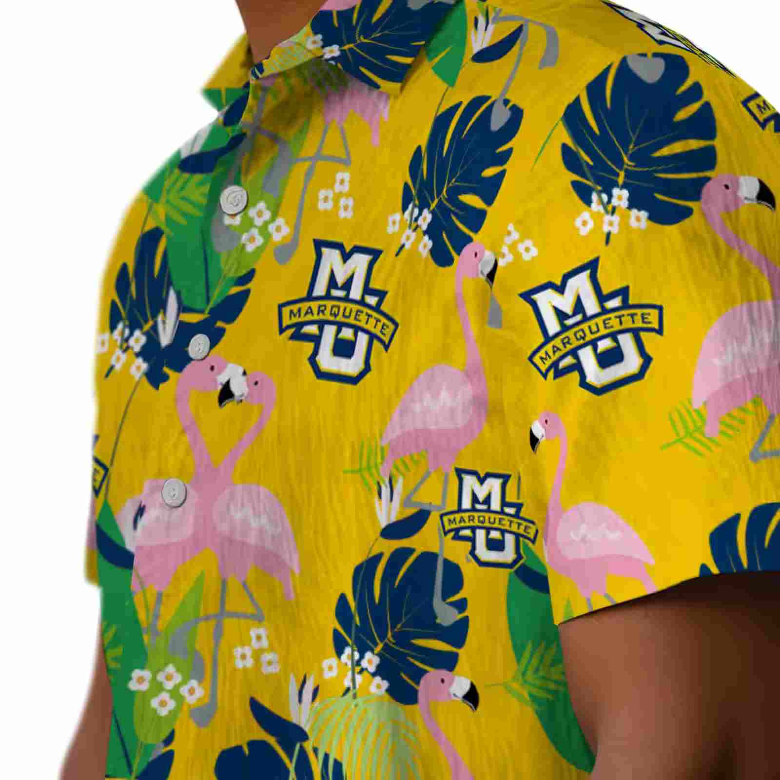 marquette golden eagles flamingo foliage blue green hawaiian shirt trendy