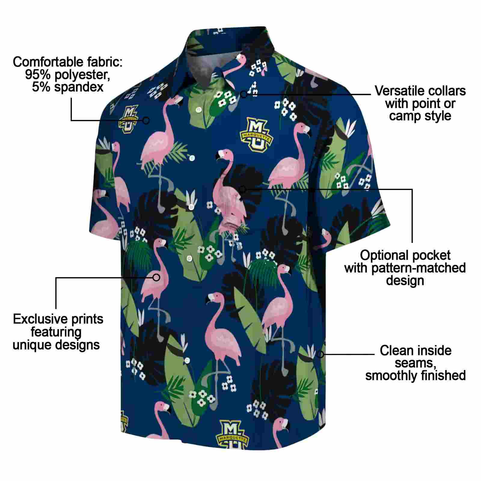 marquette golden eagles flamingo leaf motif blue hawaiian shirt new arrival