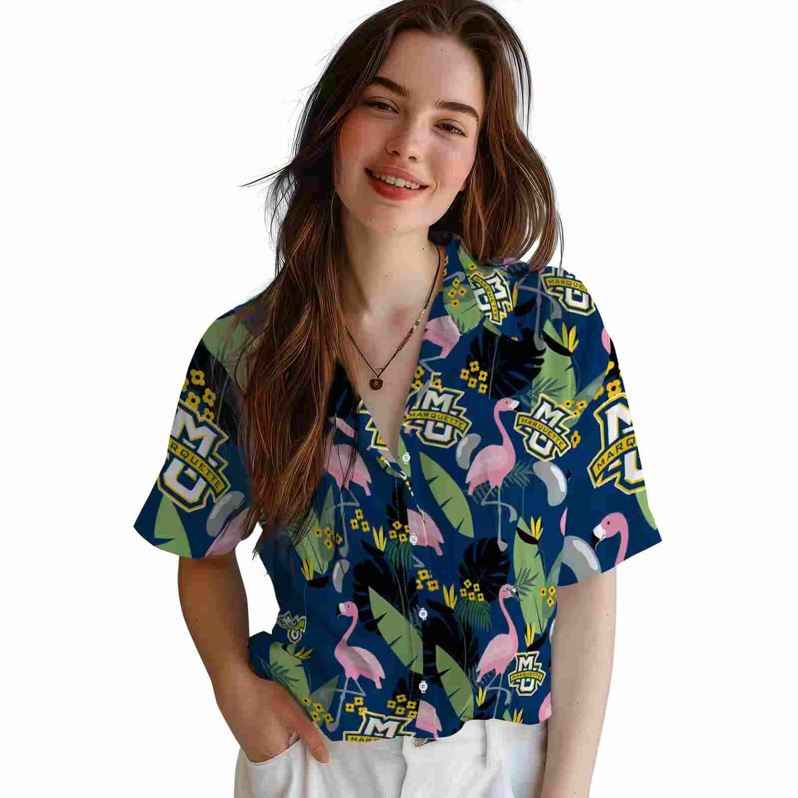 marquette golden eagles flamingo leaves blue hawaiian shirt latest model