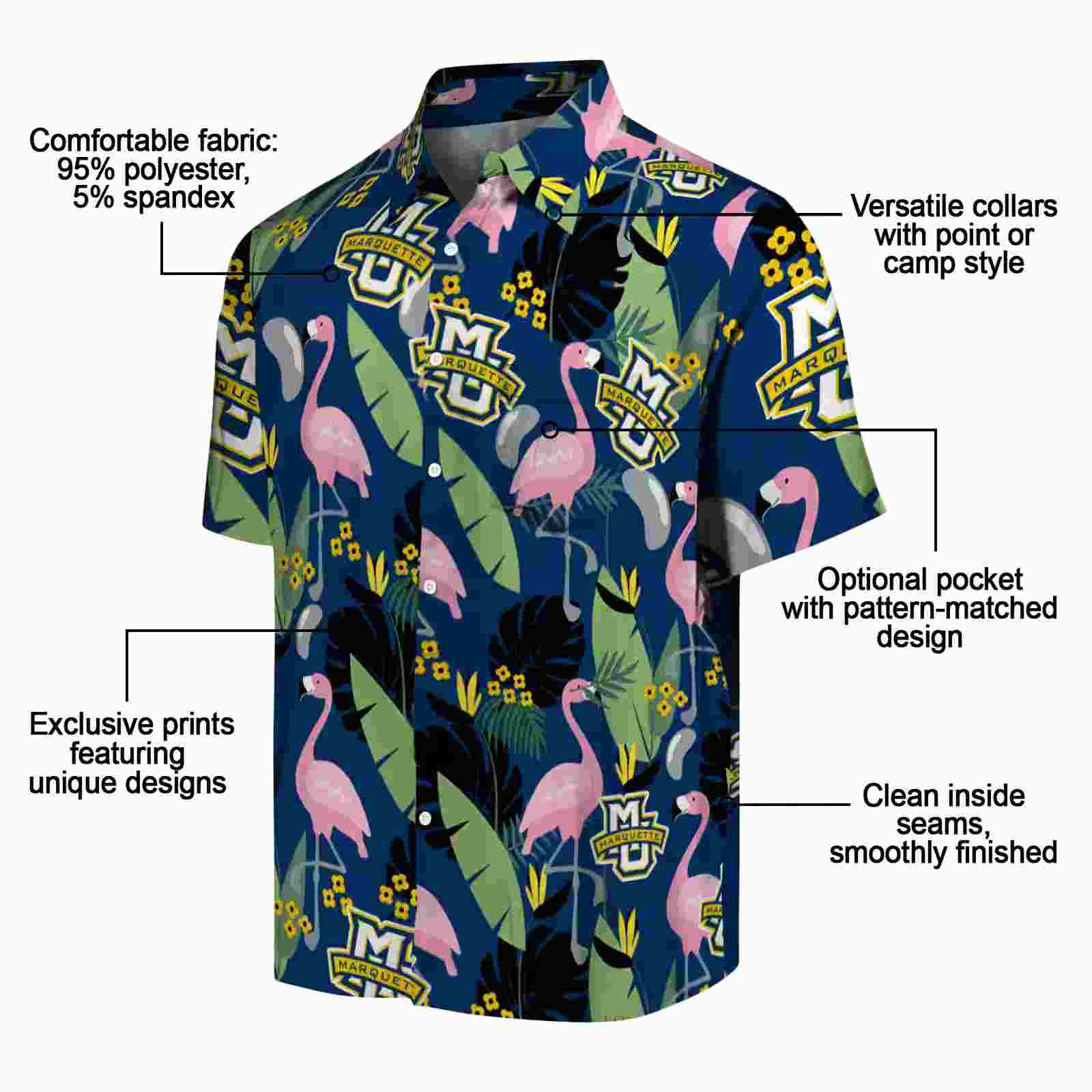 marquette golden eagles flamingo leaves blue hawaiian shirt new arrival