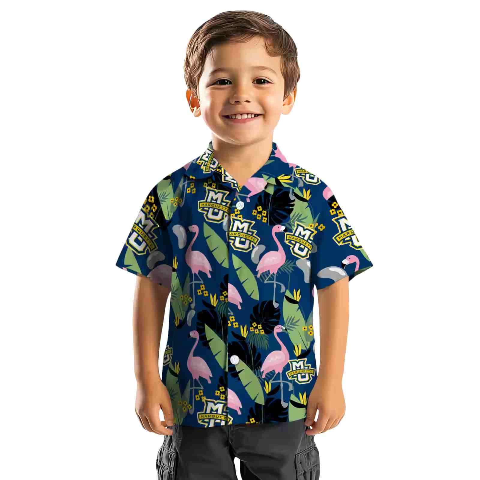 marquette golden eagles flamingo leaves blue hawaiian shirt top rated