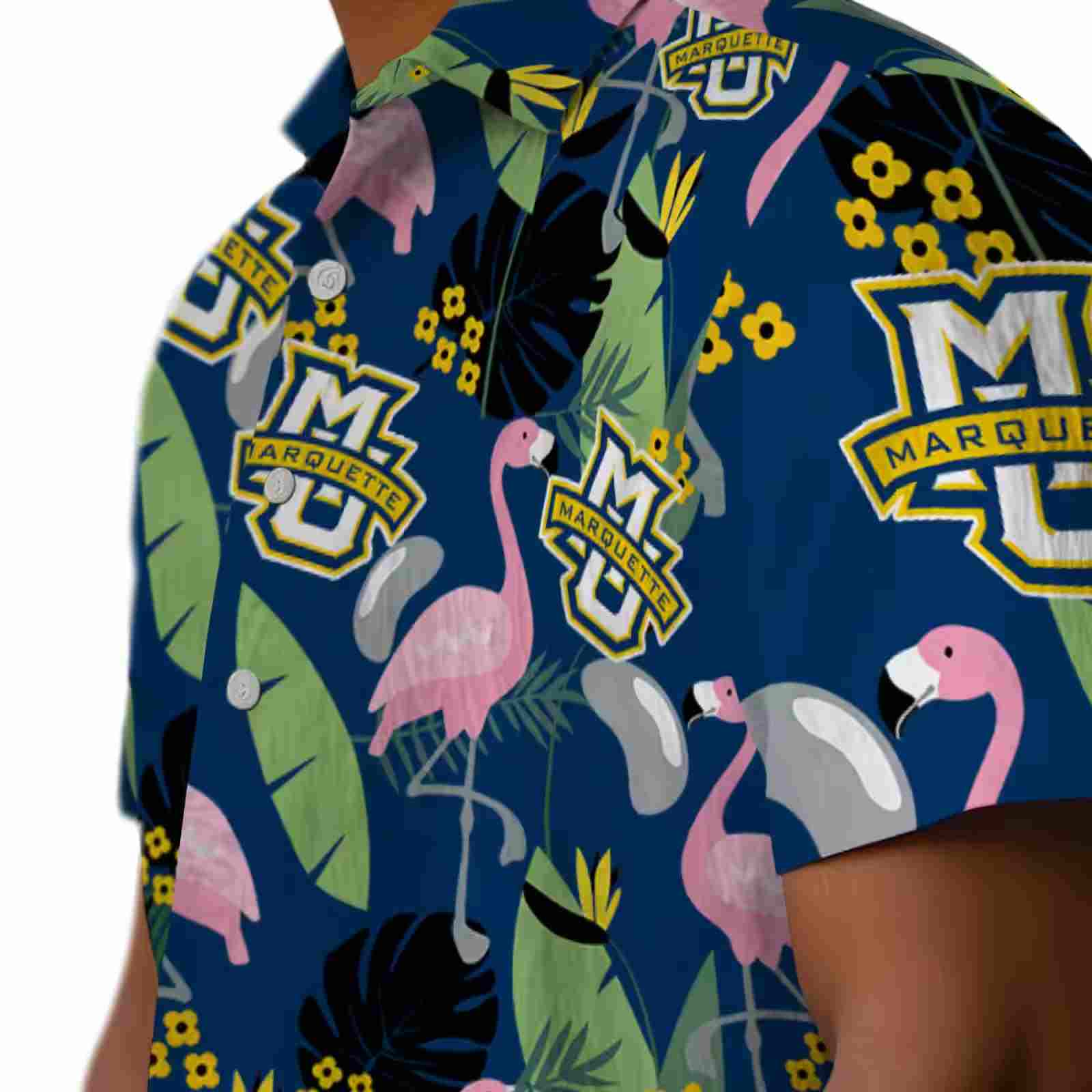 marquette golden eagles flamingo leaves blue hawaiian shirt trendy