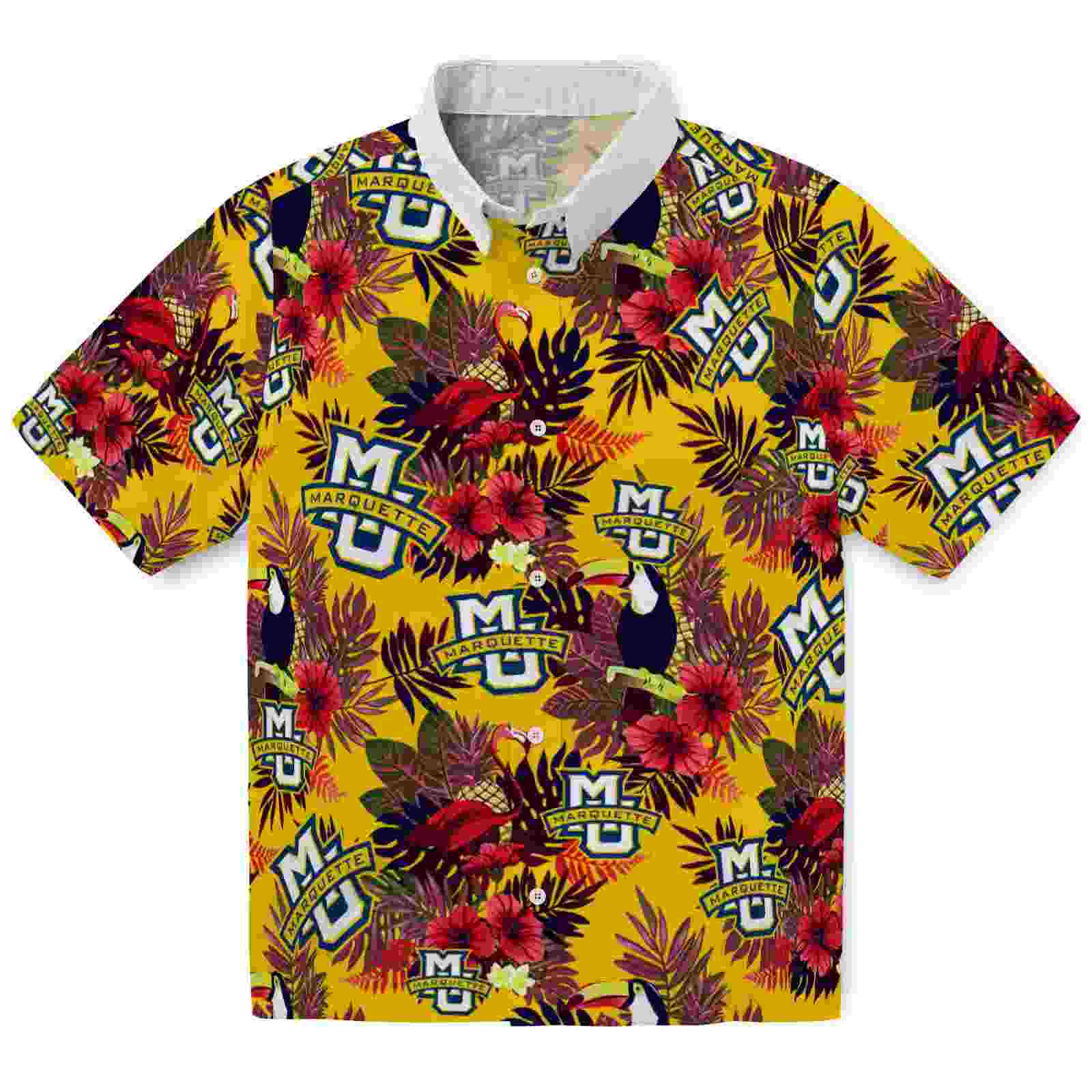 Marquette Golden Eagles Floral Toucan Blue Red Hawaiian Shirt