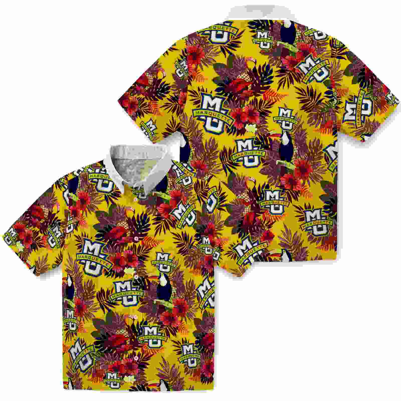 marquette golden eagles floral toucan blue red hawaiian shirt high quality