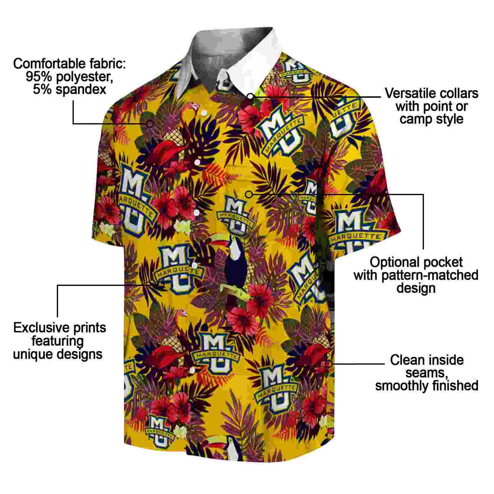 marquette golden eagles floral toucan blue red hawaiian shirt new arrival