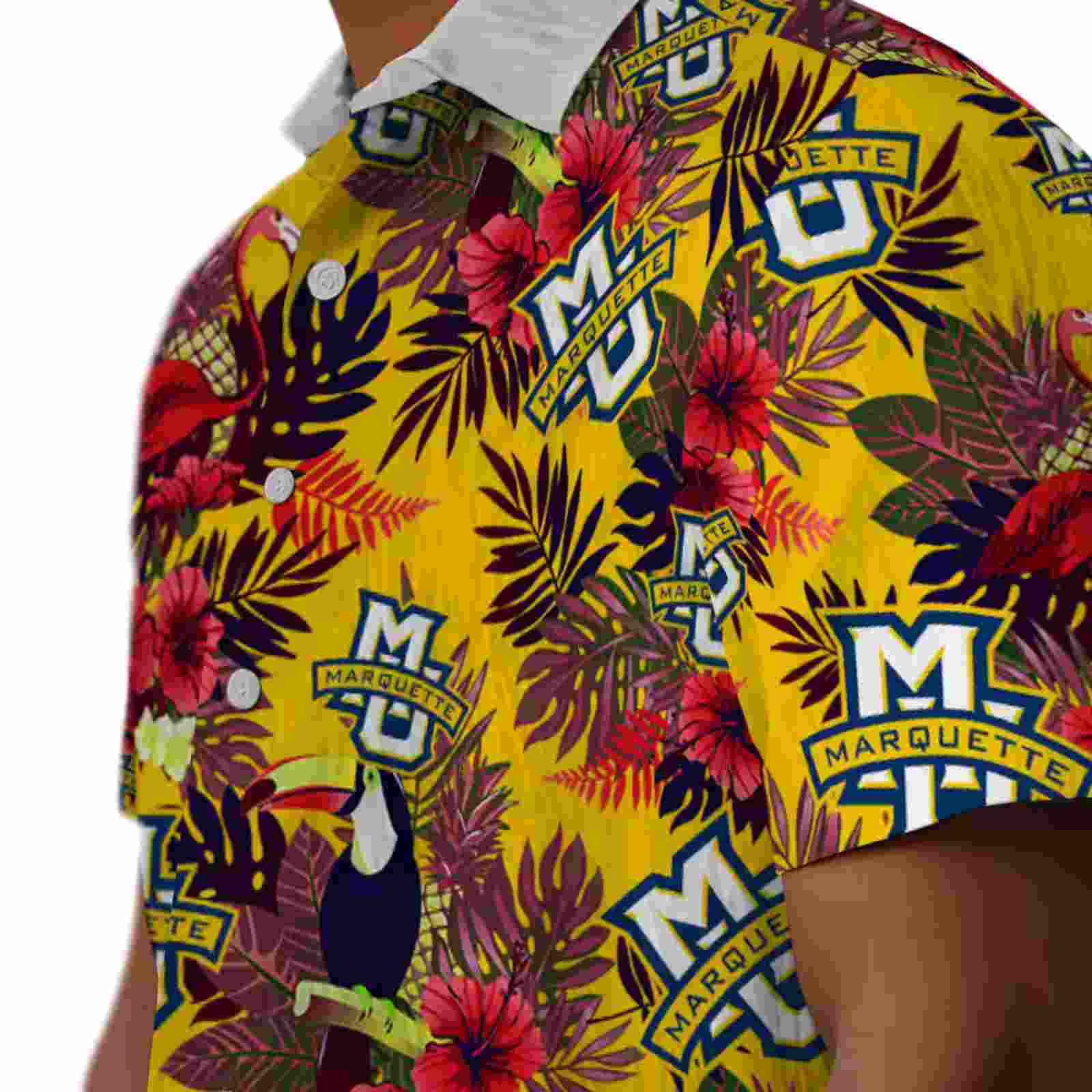 marquette golden eagles floral toucan blue red hawaiian shirt trendy