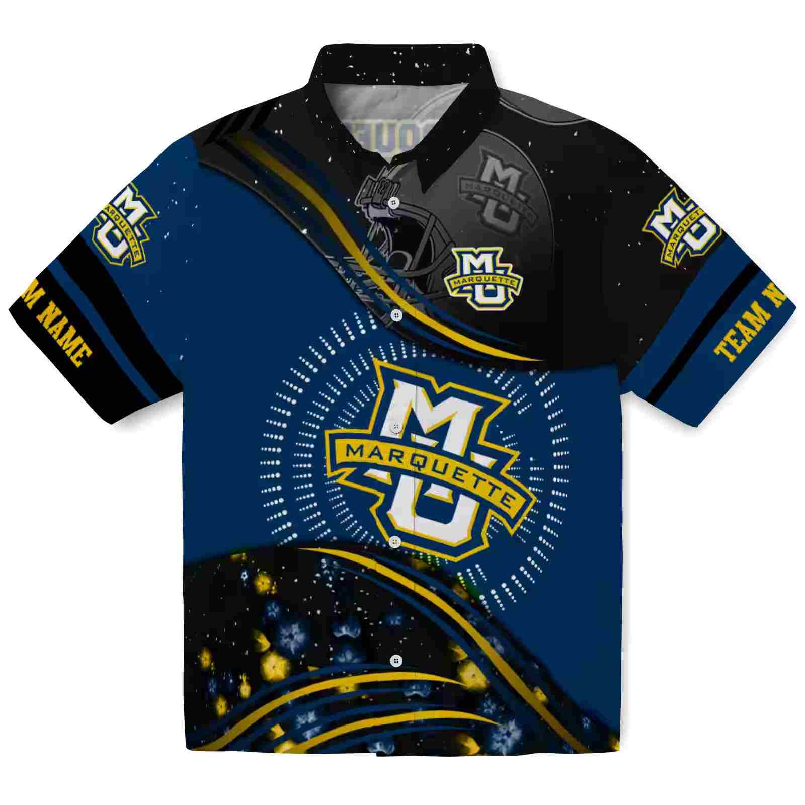 Marquette Golden Eagles Football Wave Blue Black Hawaiian Shirt