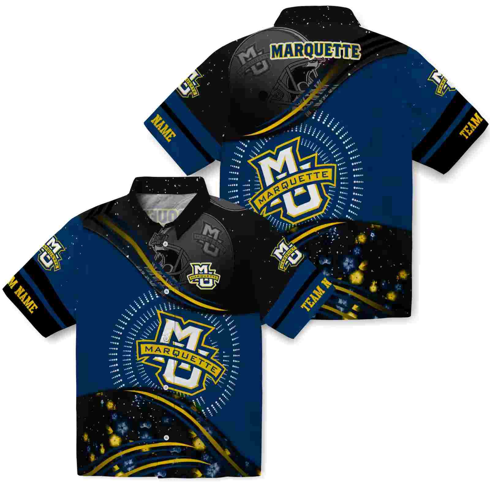 marquette golden eagles football wave blue black hawaiian shirt high quality