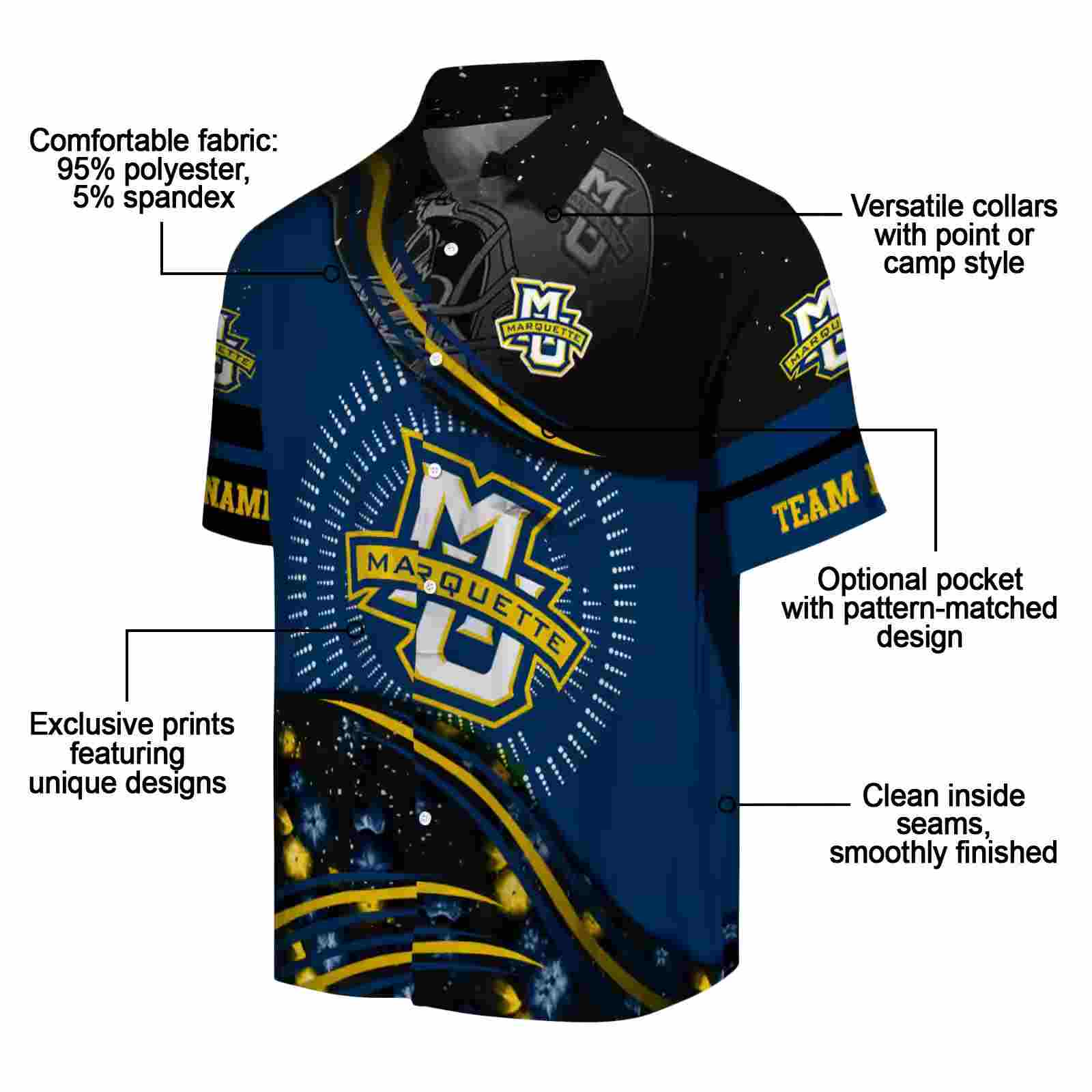 marquette golden eagles football wave blue black hawaiian shirt new arrival