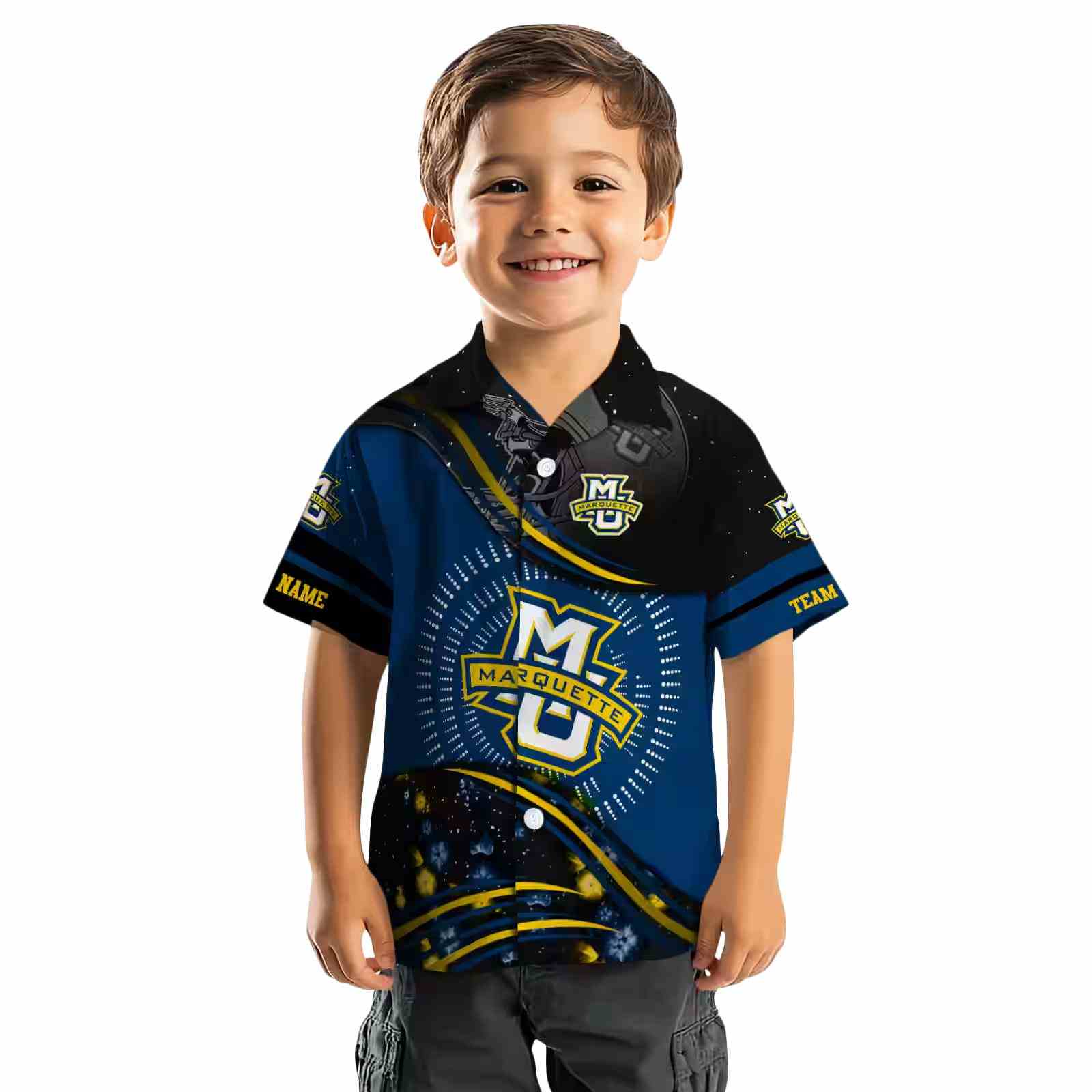 marquette golden eagles football wave blue black hawaiian shirt top rated