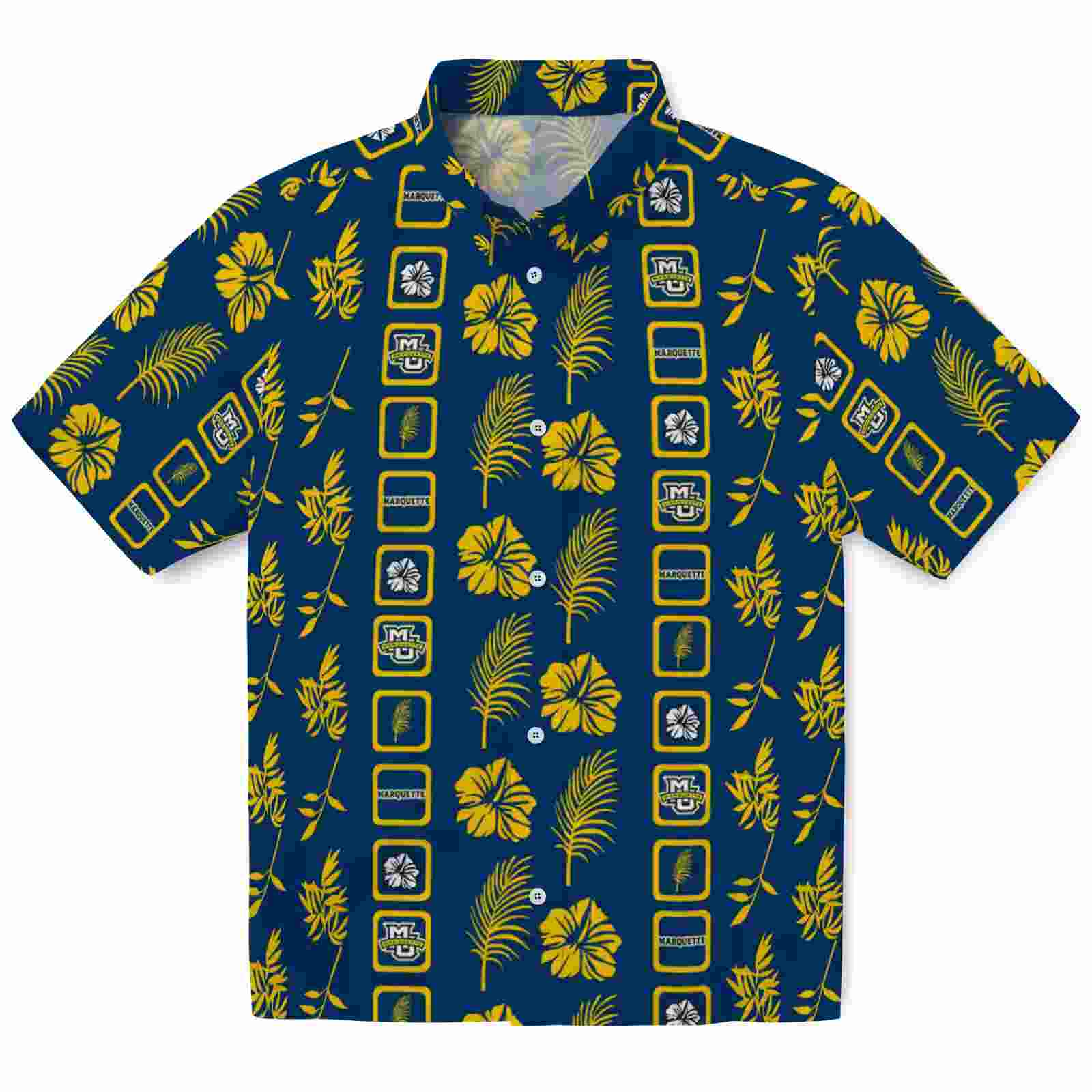 Marquette Golden Eagles Framed Floral Blue Hawaiian Shirt