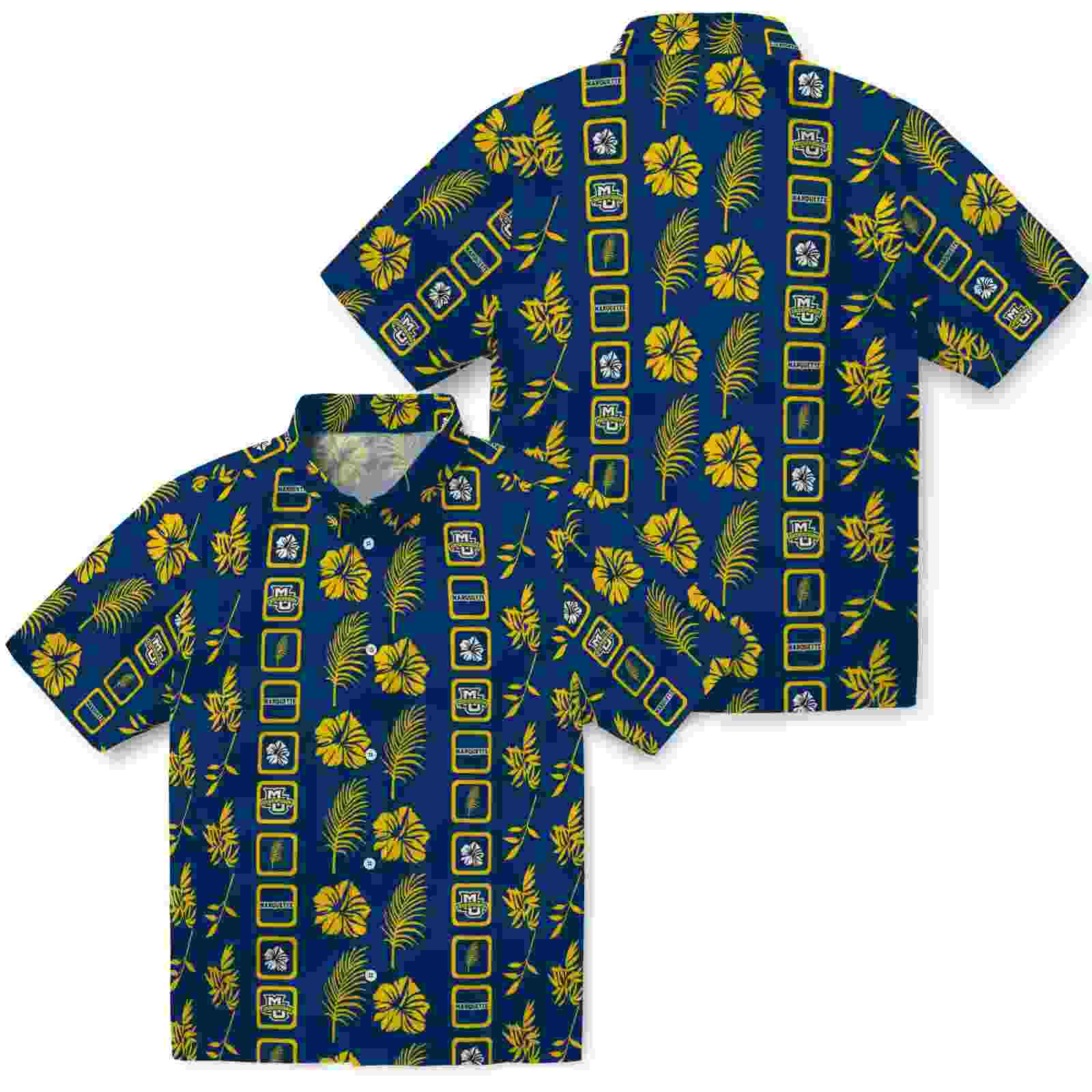 marquette golden eagles framed floral blue hawaiian shirt high quality