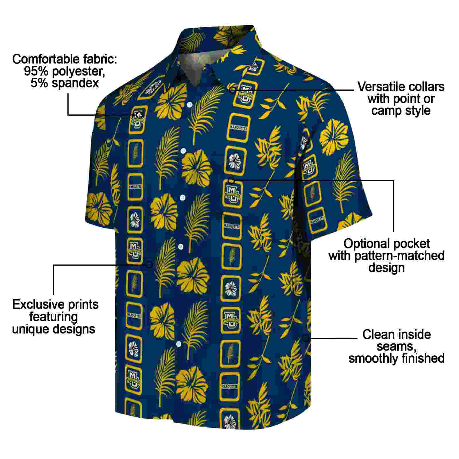 marquette golden eagles framed floral blue hawaiian shirt new arrival