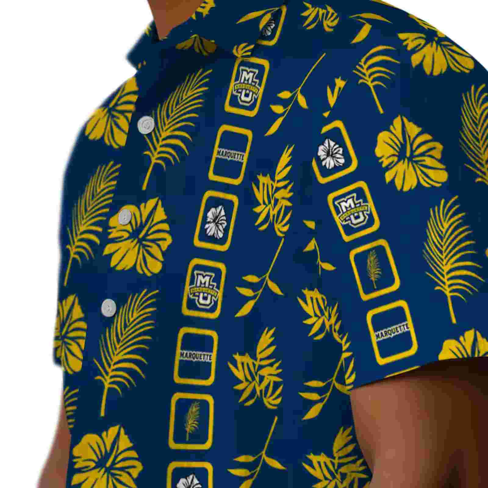 marquette golden eagles framed floral blue hawaiian shirt trendy