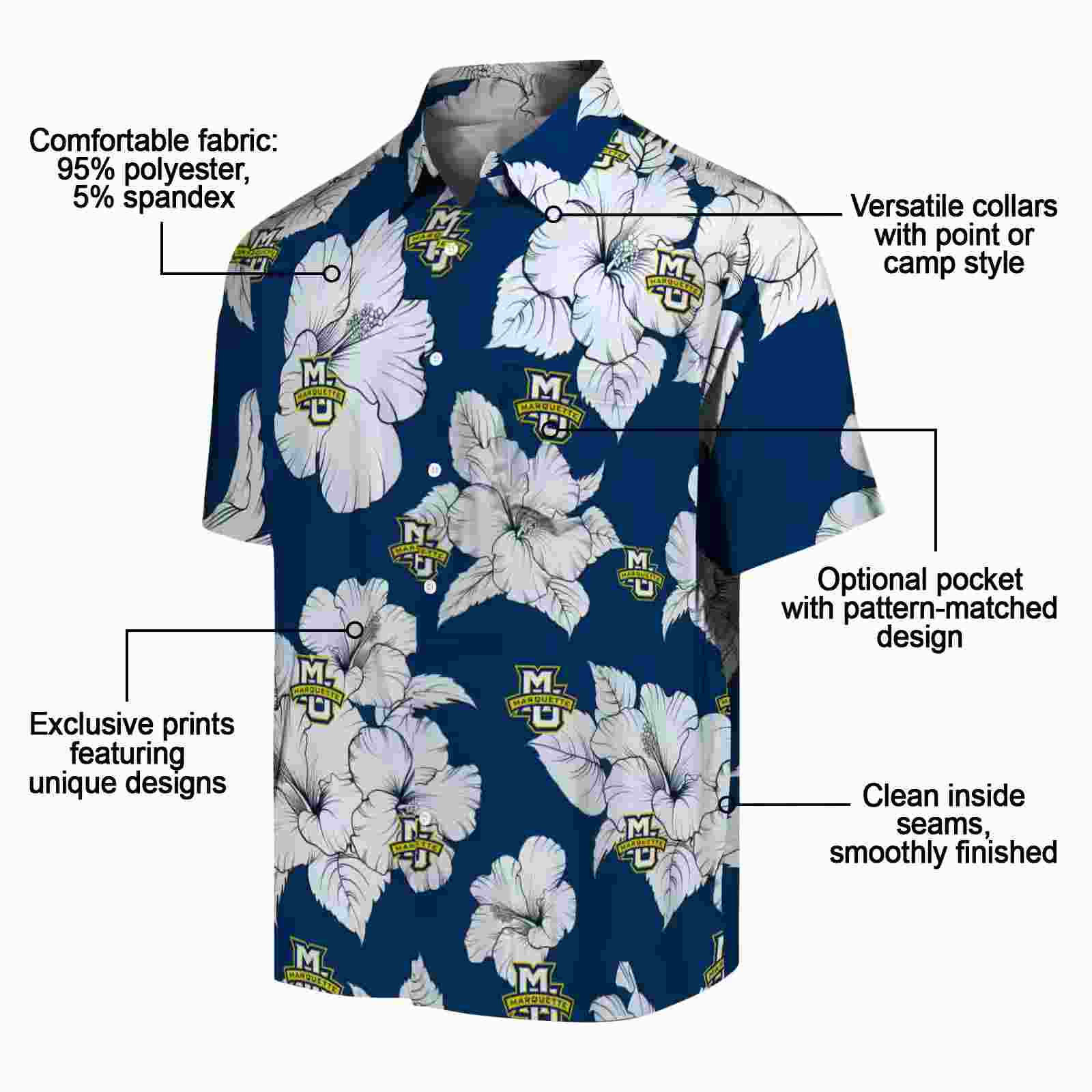 marquette golden eagles hibiscus blooms blue white hawaiian shirt new arrival