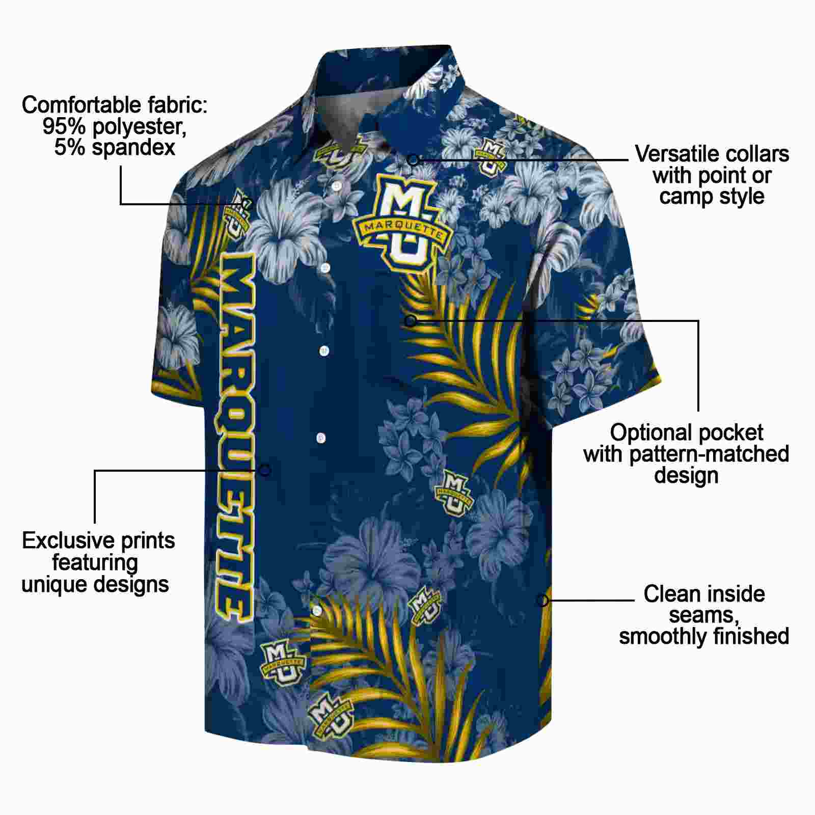 marquette golden eagles hibiscus print blue hawaiian shirt new arrival