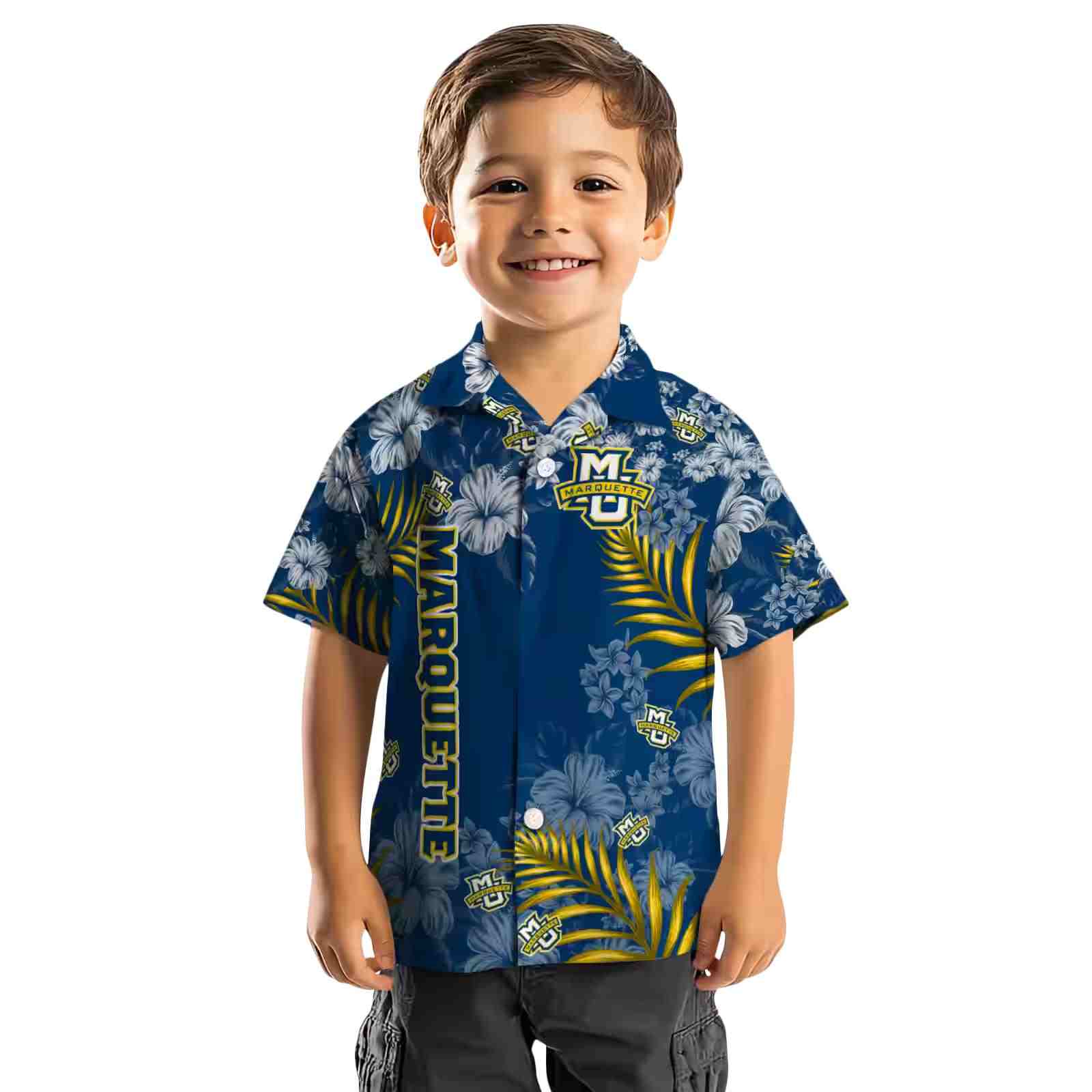 marquette golden eagles hibiscus print blue hawaiian shirt top rated