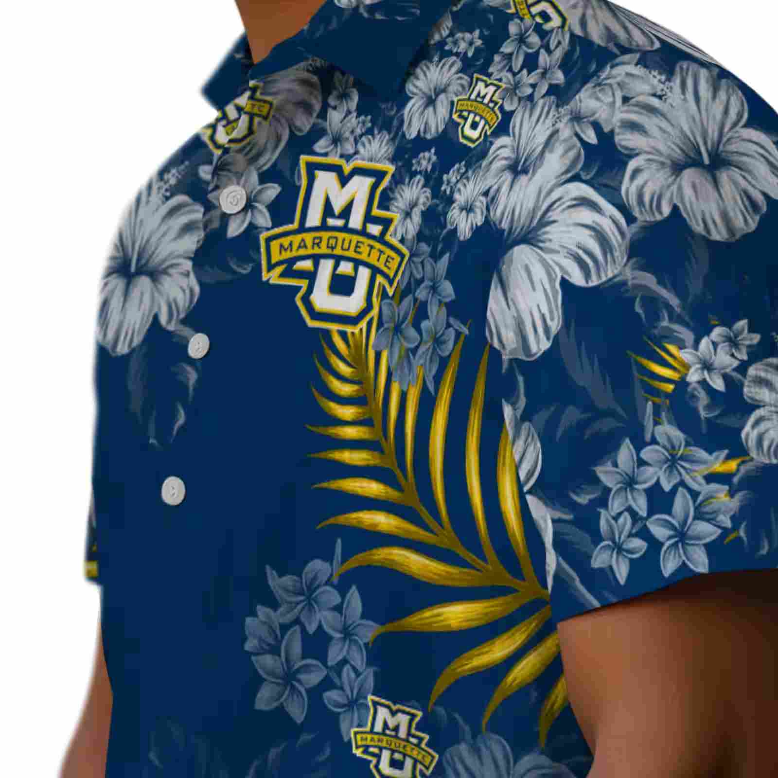 marquette golden eagles hibiscus print blue hawaiian shirt trendy