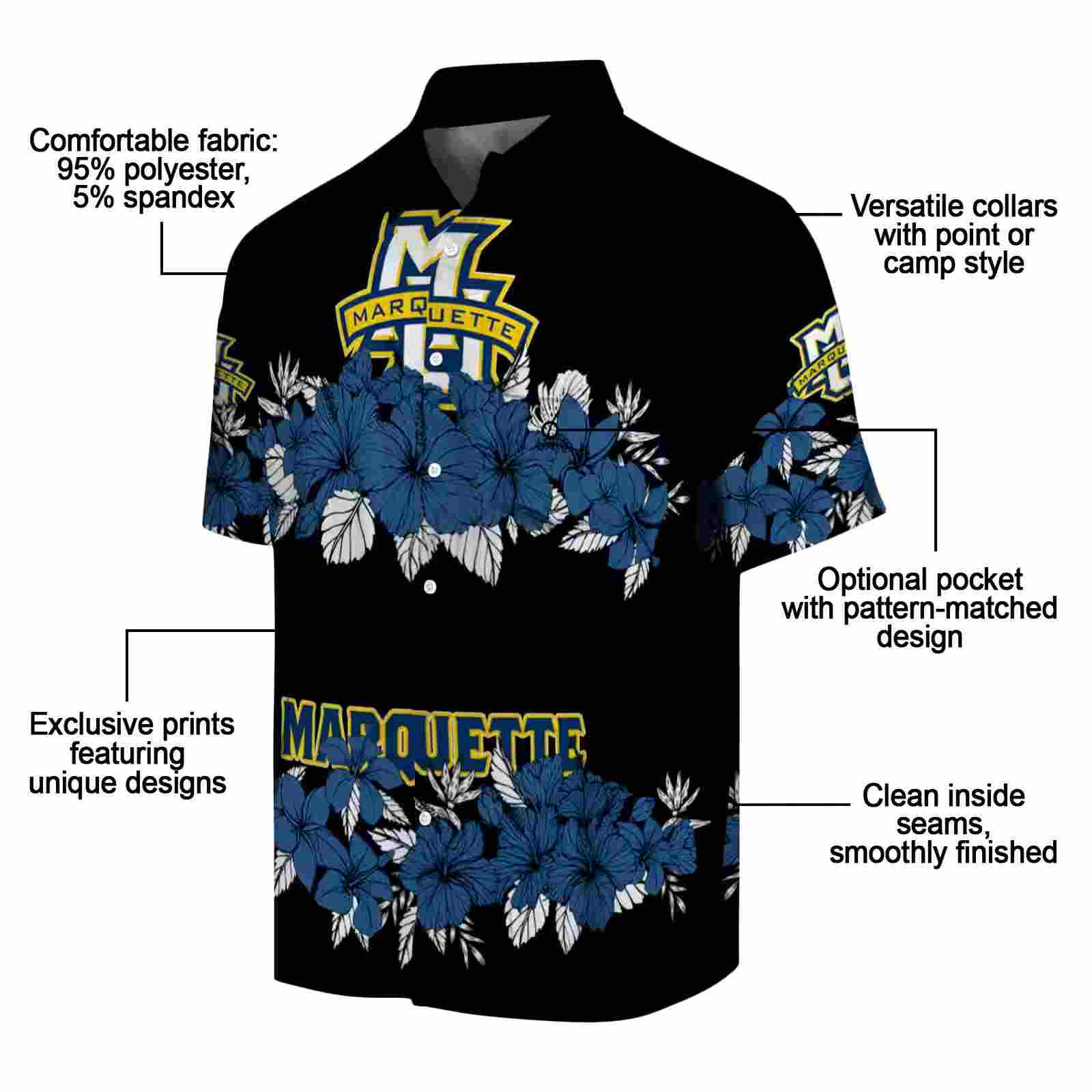 marquette golden eagles hibiscus stripe blue black hawaiian shirt new arrival