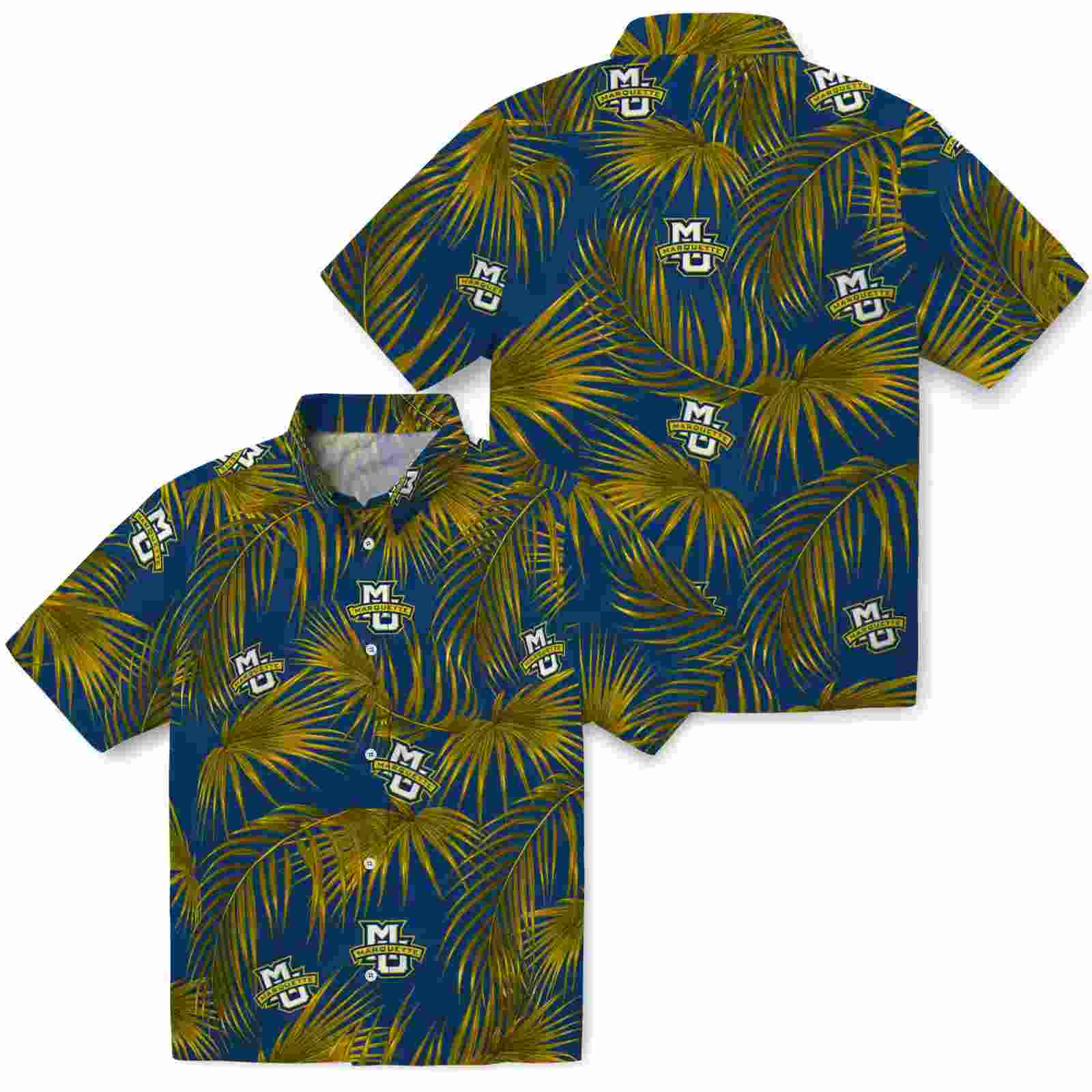 marquette golden eagles leafy palms blue hawaiian shirt high quality