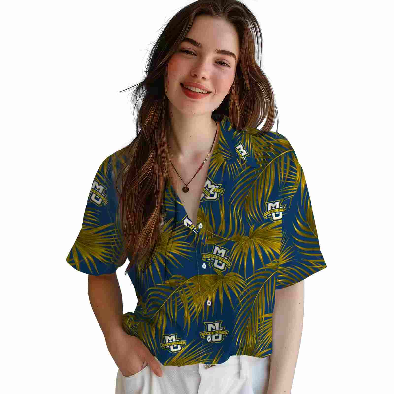 marquette golden eagles leafy palms blue hawaiian shirt latest model