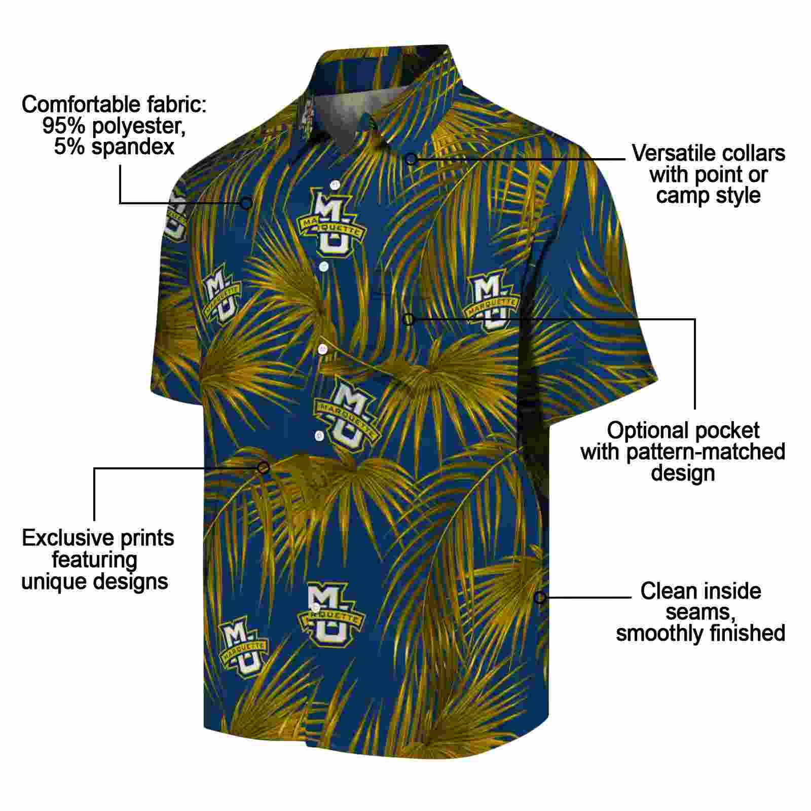 marquette golden eagles leafy palms blue hawaiian shirt new arrival