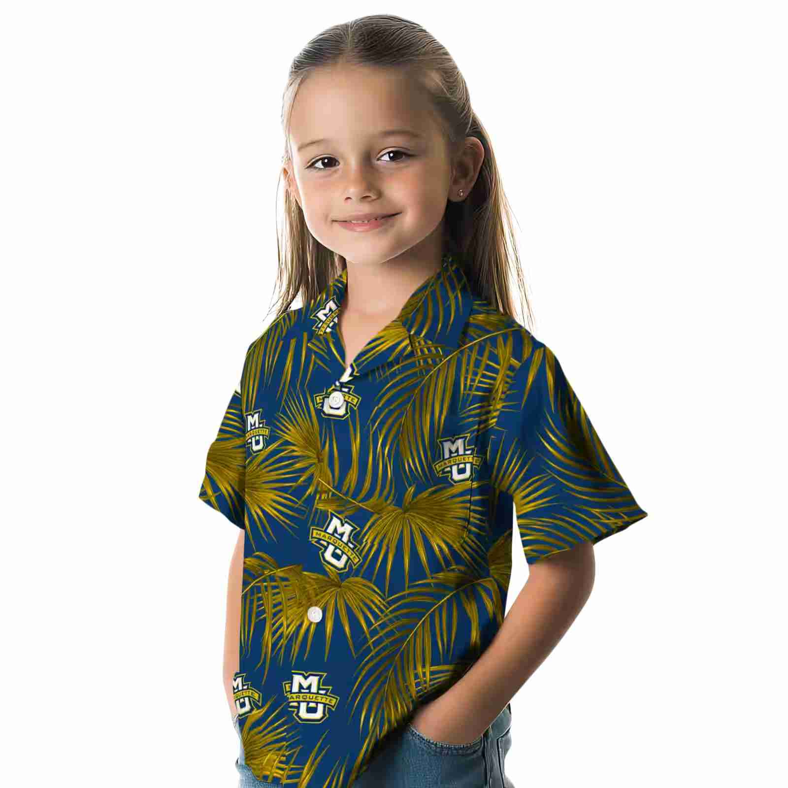 marquette golden eagles leafy palms blue hawaiian shirt premium grade