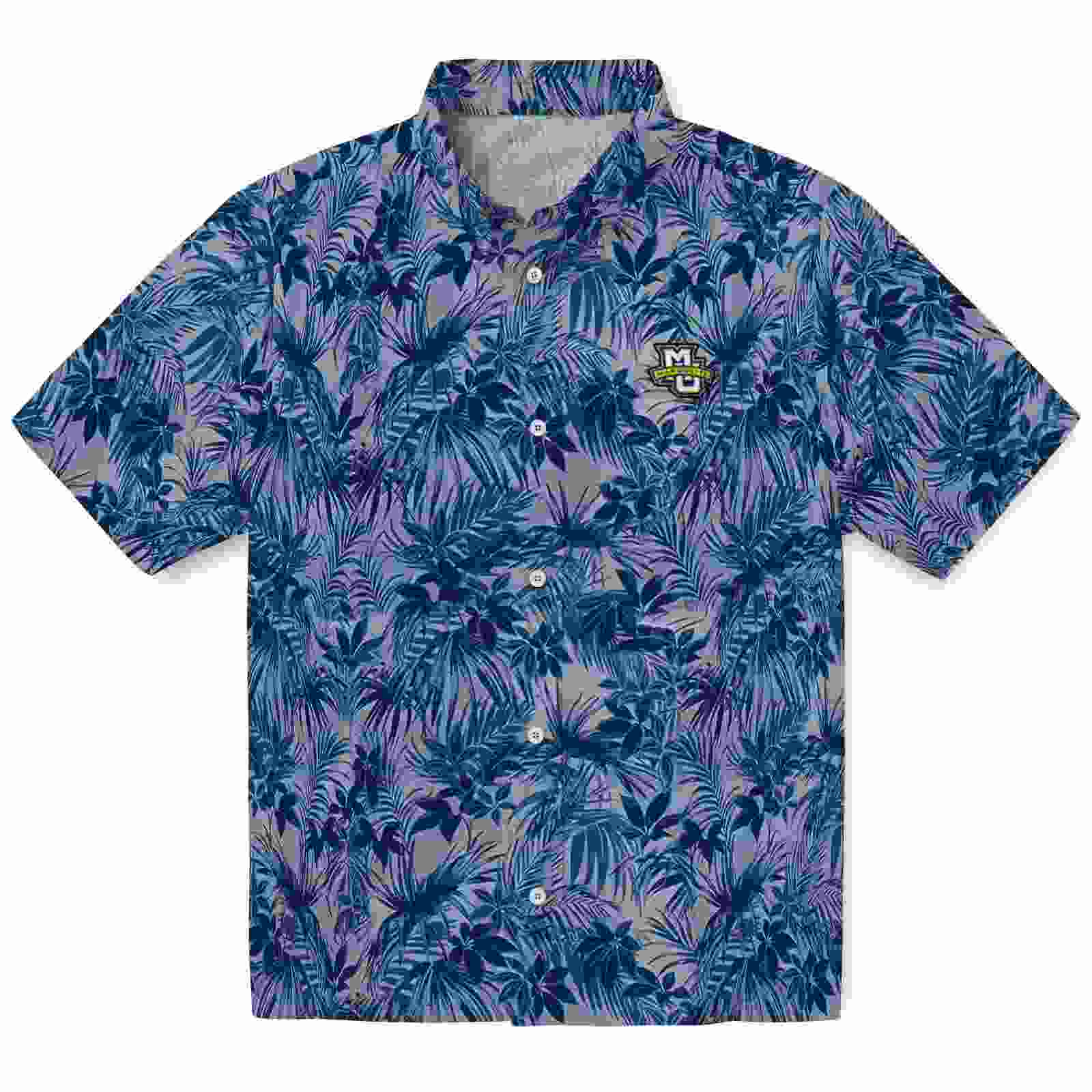 Marquette Golden Eagles Leafy Pattern Blue Hawaiian Shirt