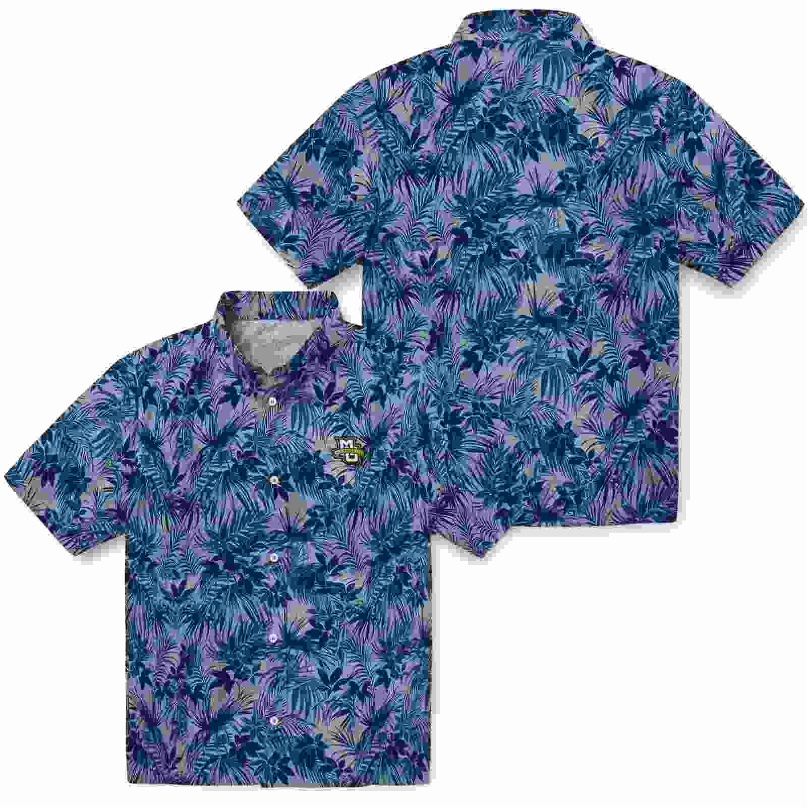 marquette golden eagles leafy pattern blue hawaiian shirt high quality