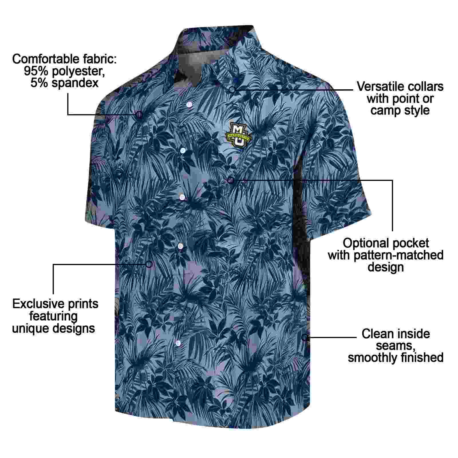 marquette golden eagles leafy pattern blue hawaiian shirt new arrival