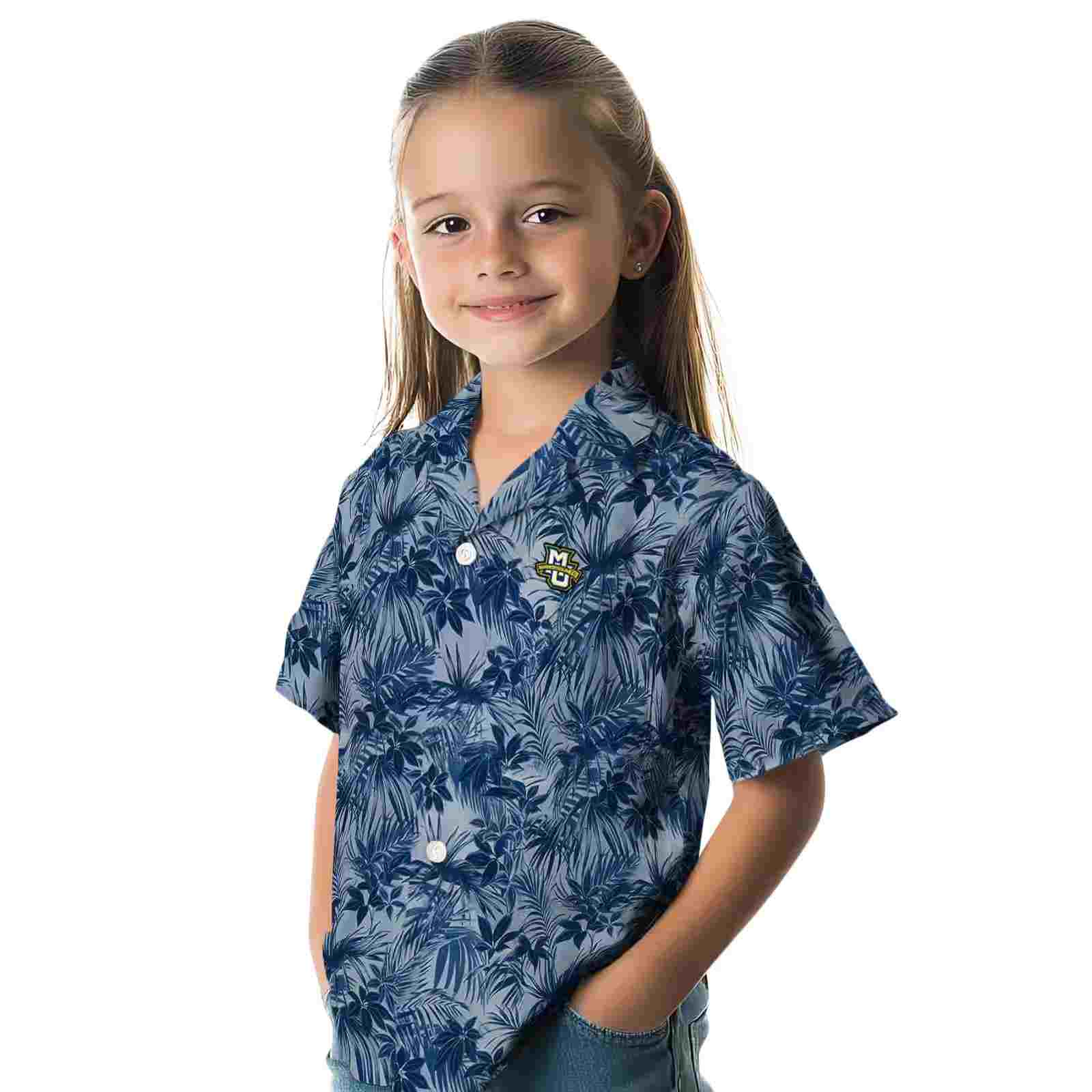 marquette golden eagles leafy pattern blue hawaiian shirt premium grade