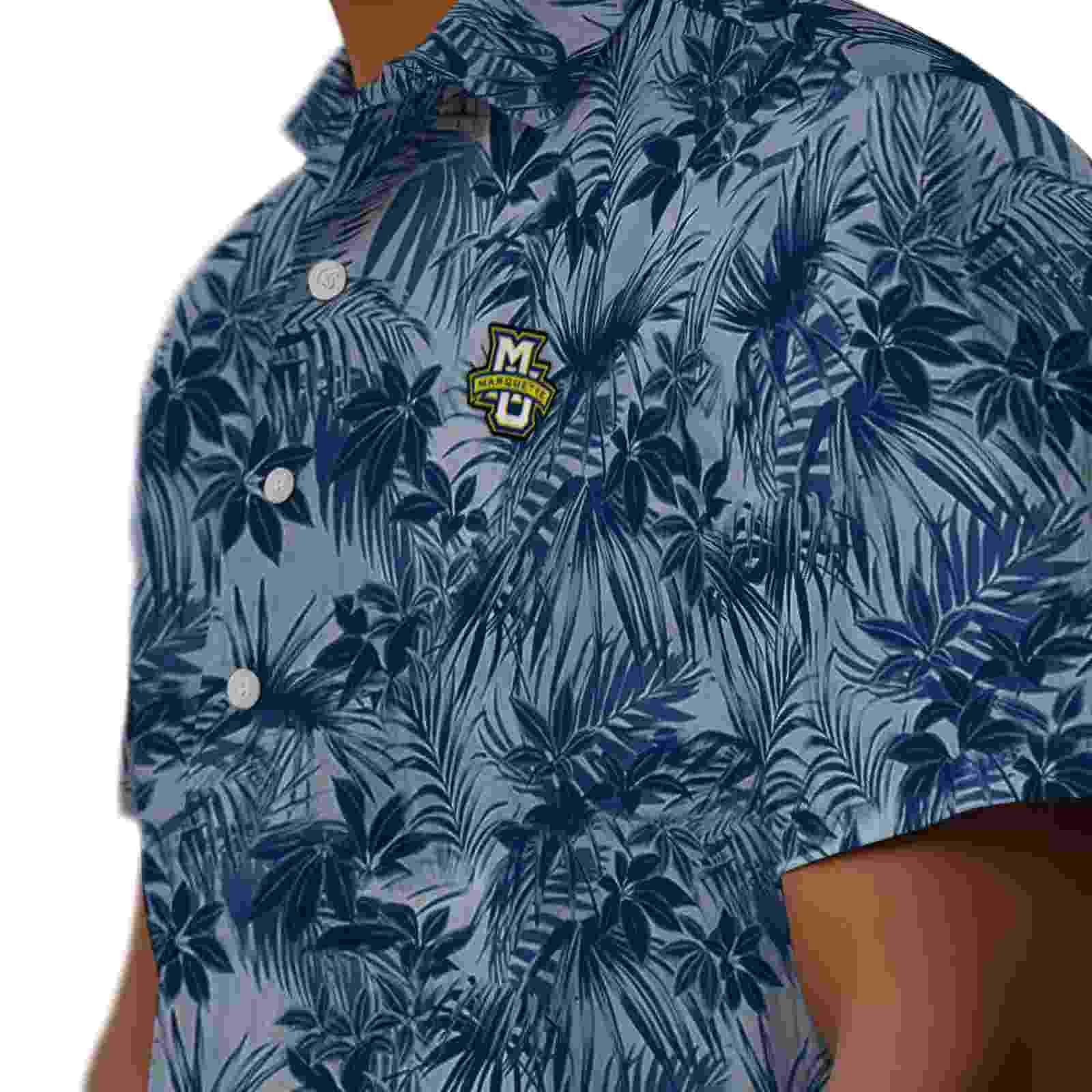 marquette golden eagles leafy pattern blue hawaiian shirt trendy