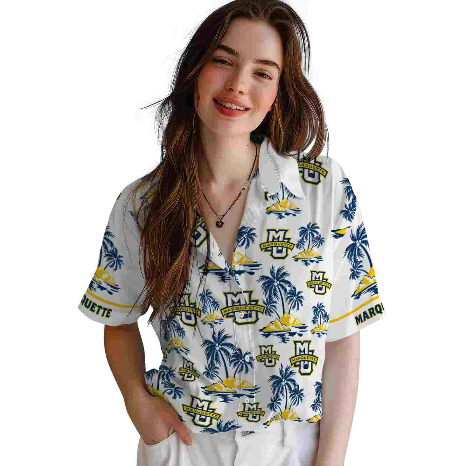 marquette golden eagles palm island print blue white hawaiian shirt latest model