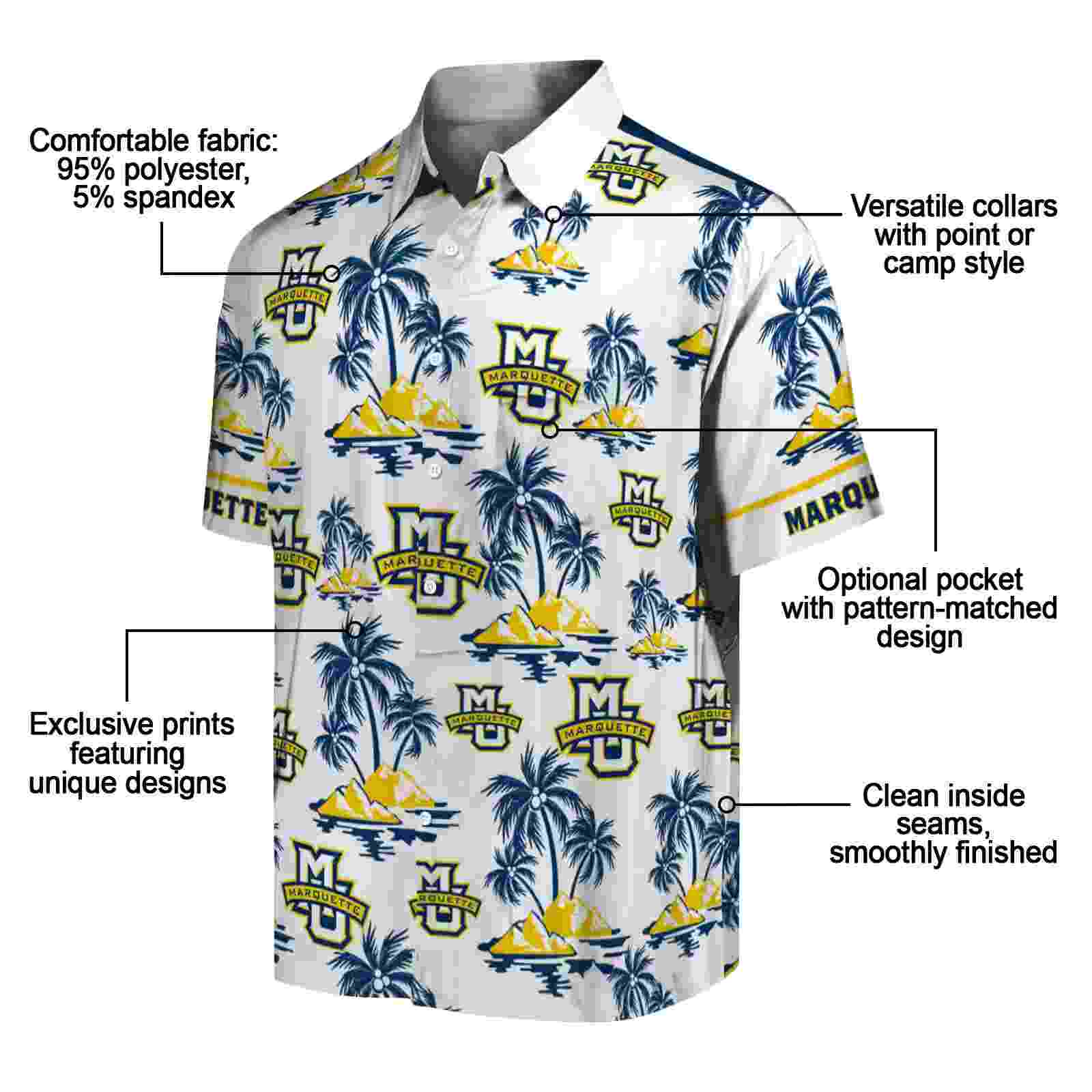 marquette golden eagles palm island print blue white hawaiian shirt new arrival