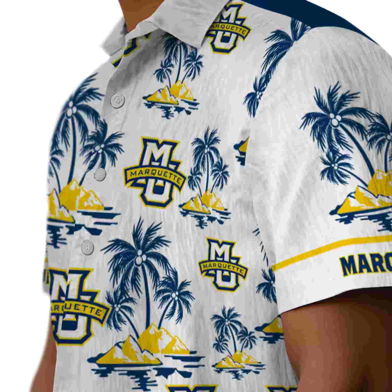 marquette golden eagles palm island print blue white hawaiian shirt trendy