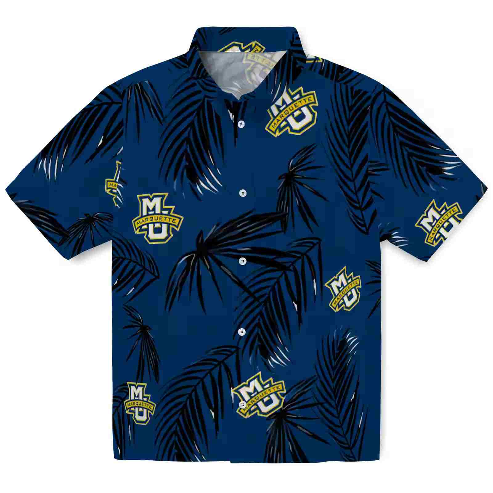 Marquette Golden Eagles Palm Leaf Blue Hawaiian Shirt