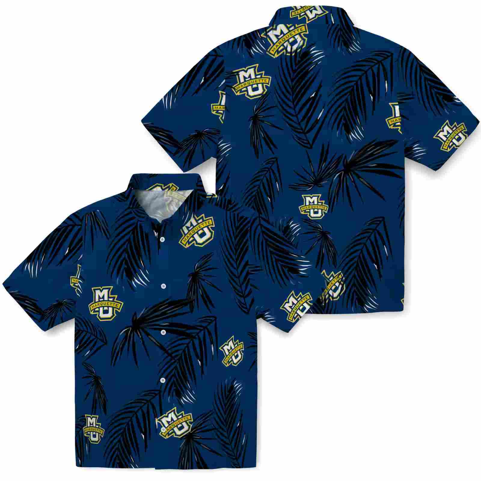 marquette golden eagles palm leaf blue hawaiian shirt high quality