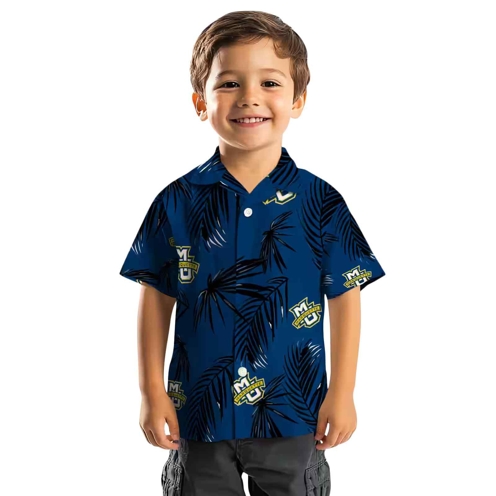 marquette golden eagles palm leaf blue hawaiian shirt top rated