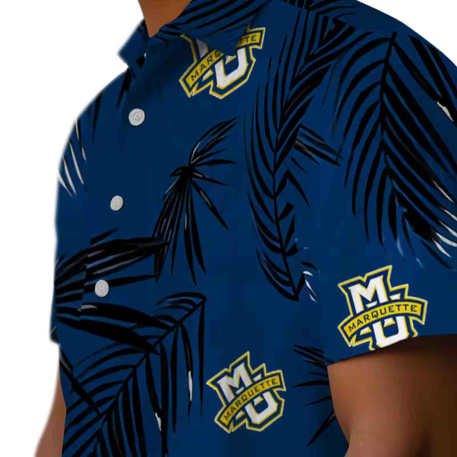 marquette golden eagles palm leaf blue hawaiian shirt trendy