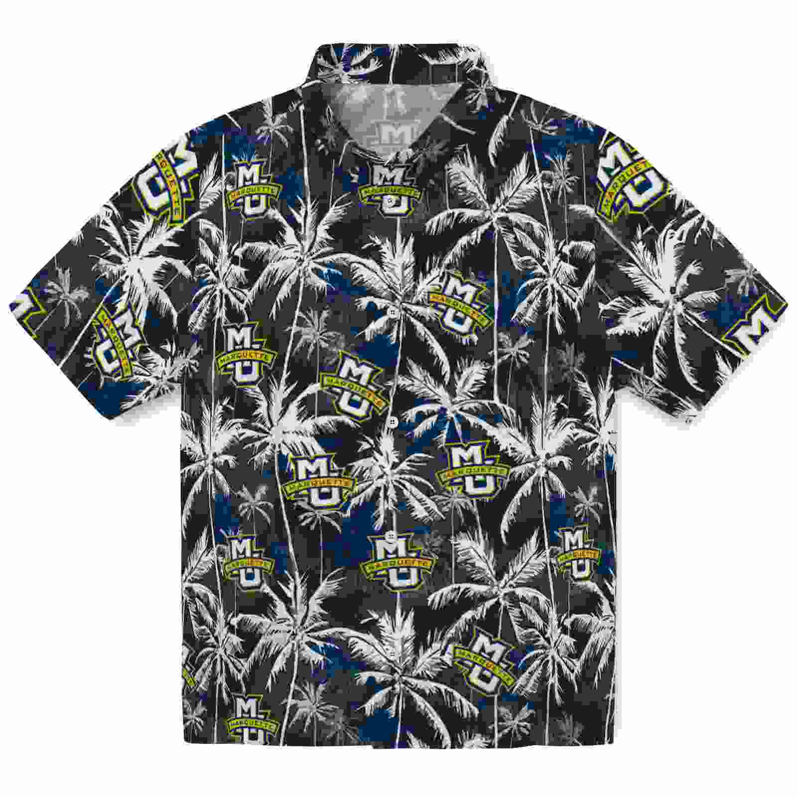 Marquette Golden Eagles Palm Pattern Blue Black Hawaiian Shirt