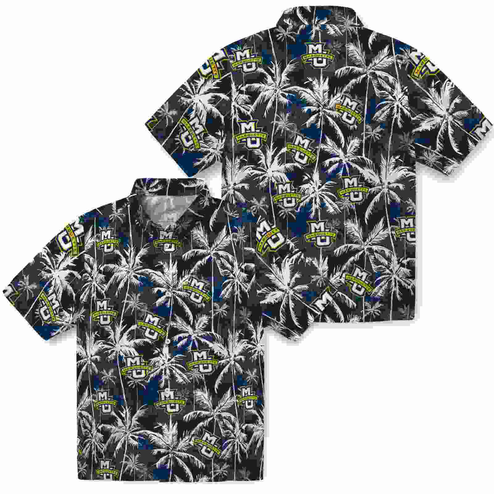 marquette golden eagles palm pattern blue black hawaiian shirt high quality