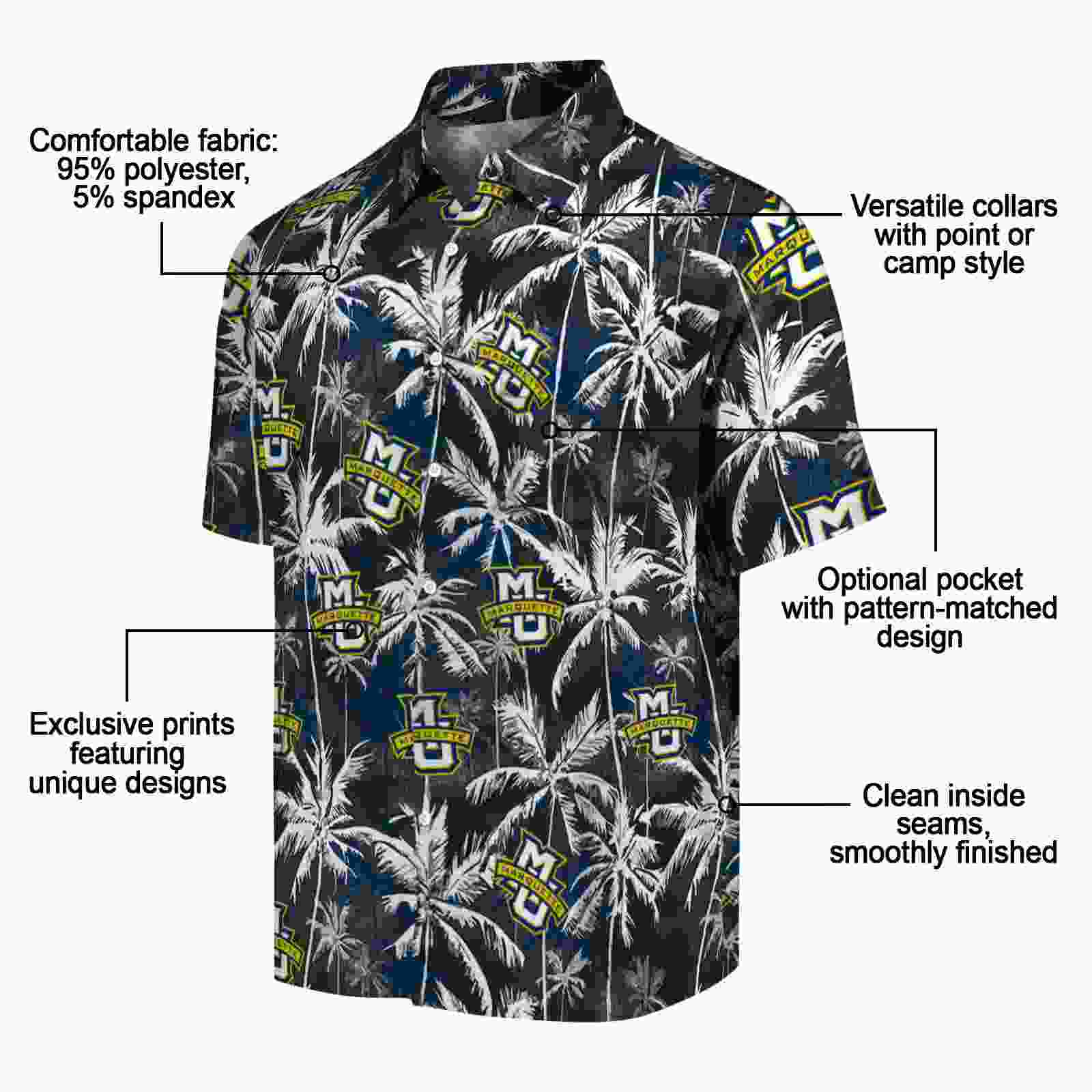 marquette golden eagles palm pattern blue black hawaiian shirt new arrival