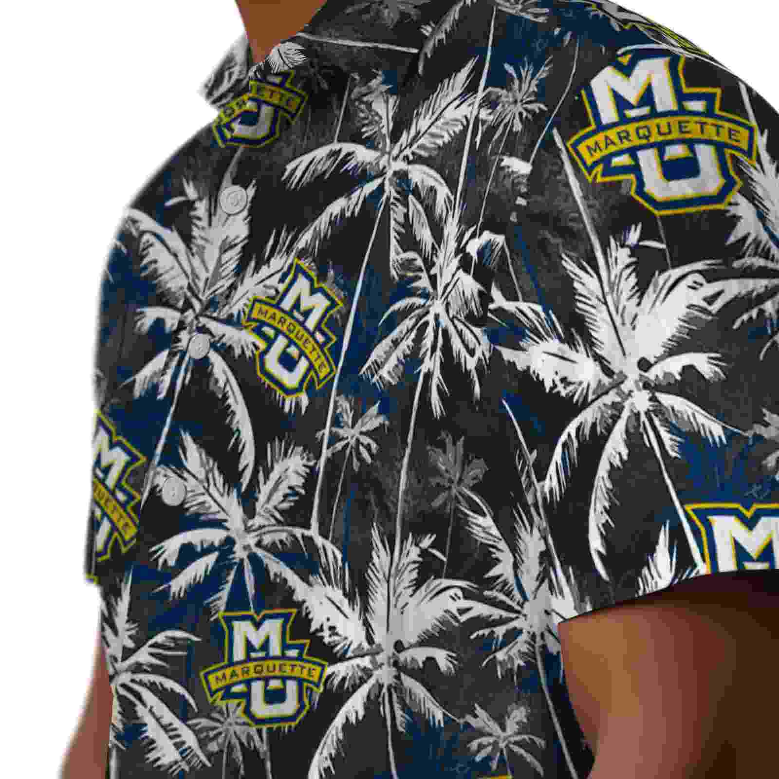 marquette golden eagles palm pattern blue black hawaiian shirt trendy